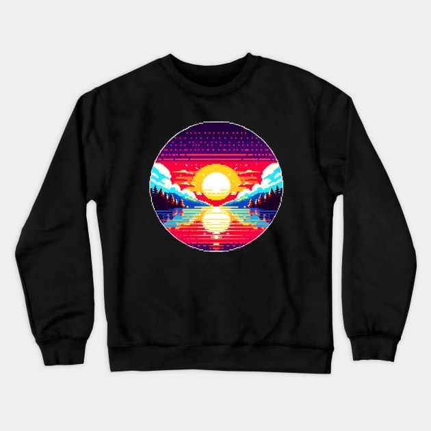 Pixelated Sunrise Crewneck Sweatshirt by Pixel Punkster